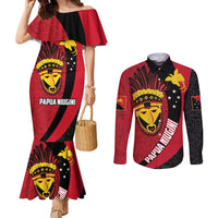 Papua New Guinea Mask Festival Couples Matching Mermaid Dress and Long Sleeve Button Shirt Papua Niugini Tribe Mask Melanesian Pattern