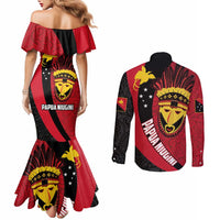 Papua New Guinea Mask Festival Couples Matching Mermaid Dress and Long Sleeve Button Shirt Papua Niugini Tribe Mask Melanesian Pattern