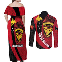 Papua New Guinea Mask Festival Couples Matching Off Shoulder Maxi Dress and Long Sleeve Button Shirt Papua Niugini Tribe Mask Melanesian Pattern