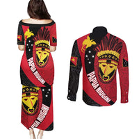 Papua New Guinea Mask Festival Couples Matching Puletasi and Long Sleeve Button Shirt Papua Niugini Tribe Mask Melanesian Pattern