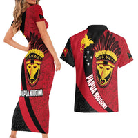 Papua New Guinea Mask Festival Couples Matching Short Sleeve Bodycon Dress and Hawaiian Shirt Papua Niugini Tribe Mask Melanesian Pattern LT03 - Polynesian Pride