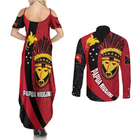 Papua New Guinea Mask Festival Couples Matching Summer Maxi Dress and Long Sleeve Button Shirt Papua Niugini Tribe Mask Melanesian Pattern