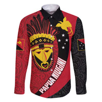 Papua New Guinea Mask Festival Family Matching Long Sleeve Bodycon Dress and Hawaiian Shirt Papua Niugini Tribe Mask Melanesian Pattern LT03 Dad's Shirt - Long Sleeve Red - Polynesian Pride