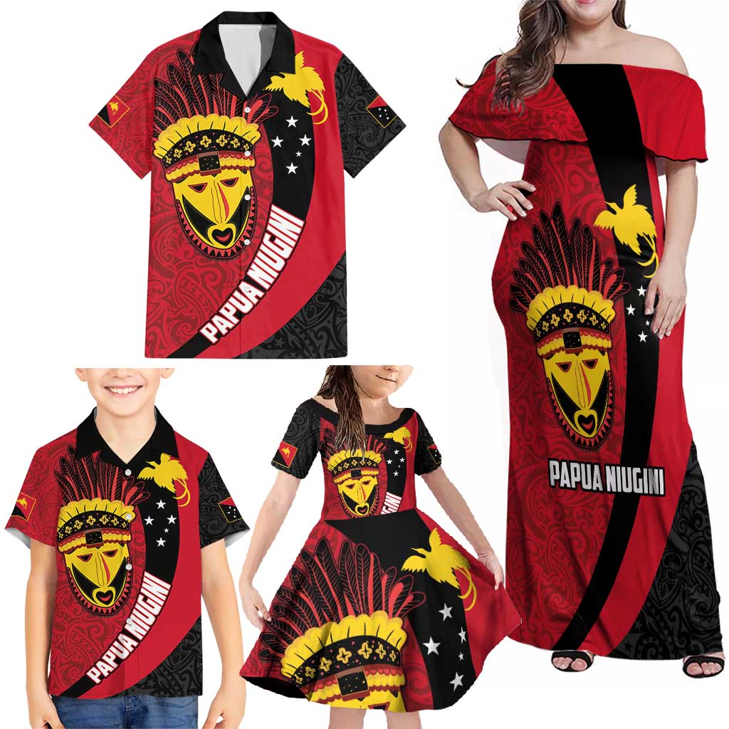 Papua New Guinea Mask Festival Family Matching Off Shoulder Maxi Dress and Hawaiian Shirt Papua Niugini Tribe Mask Melanesian Pattern LT03 - Polynesian Pride
