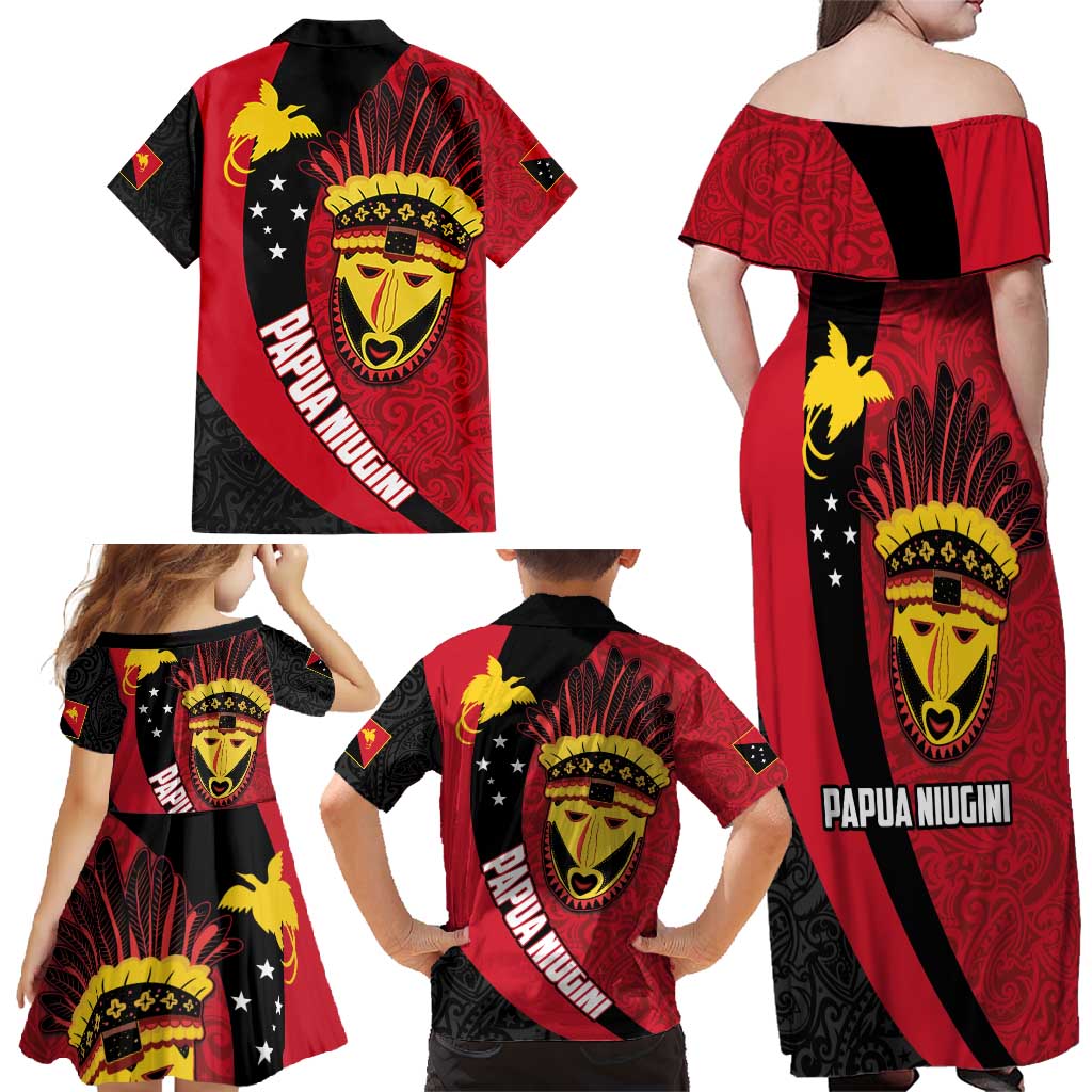 Papua New Guinea Mask Festival Family Matching Off Shoulder Maxi Dress and Hawaiian Shirt Papua Niugini Tribe Mask Melanesian Pattern LT03 - Polynesian Pride