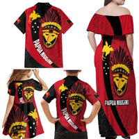 Papua New Guinea Mask Festival Family Matching Off Shoulder Maxi Dress and Hawaiian Shirt Papua Niugini Tribe Mask Melanesian Pattern LT03 - Polynesian Pride