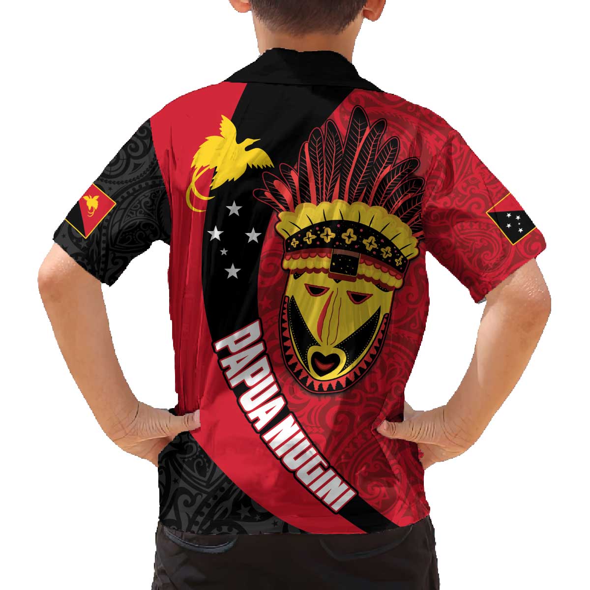 Papua New Guinea Mask Festival Family Matching Off Shoulder Short Dress and Hawaiian Shirt Papua Niugini Tribe Mask Melanesian Pattern LT03 - Polynesian Pride