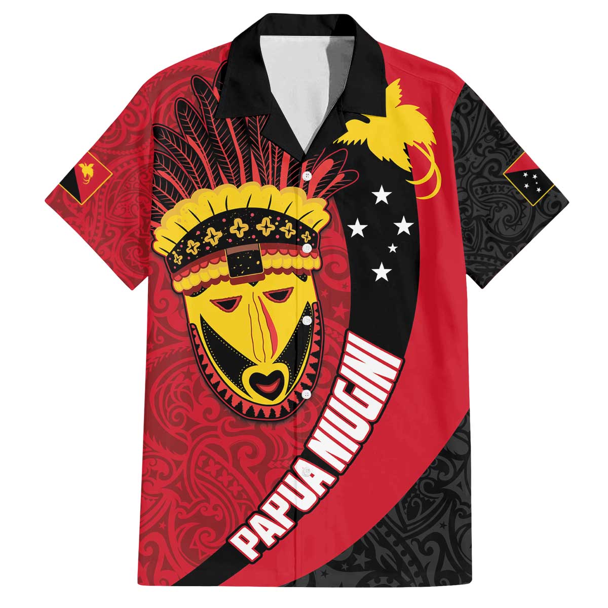 Papua New Guinea Mask Festival Family Matching Off Shoulder Short Dress and Hawaiian Shirt Papua Niugini Tribe Mask Melanesian Pattern LT03 Dad's Shirt - Short Sleeve Red - Polynesian Pride