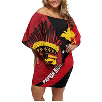 Papua New Guinea Mask Festival Family Matching Off Shoulder Short Dress and Hawaiian Shirt Papua Niugini Tribe Mask Melanesian Pattern LT03 Mom's Dress Red - Polynesian Pride