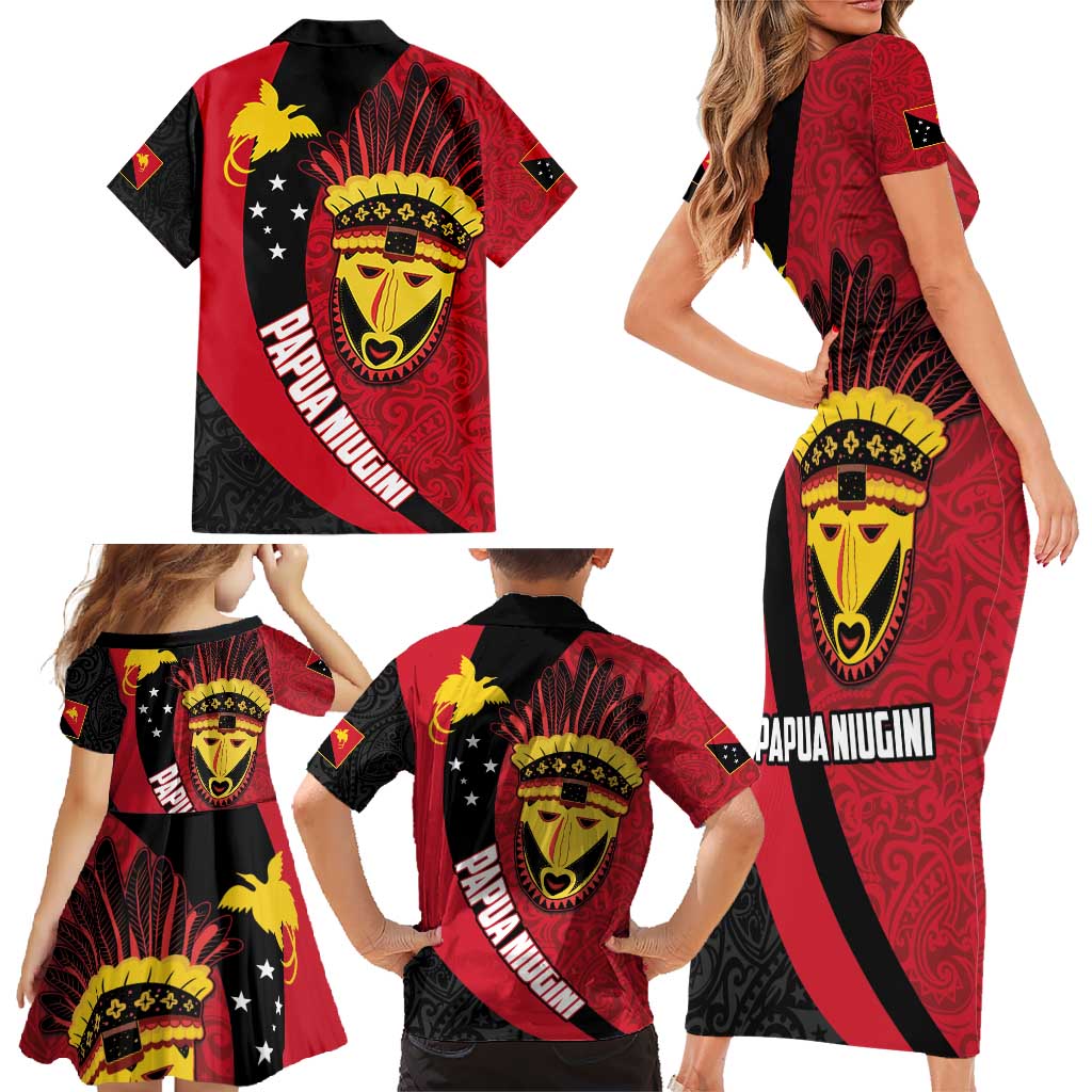 Papua New Guinea Mask Festival Family Matching Short Sleeve Bodycon Dress and Hawaiian Shirt Papua Niugini Tribe Mask Melanesian Pattern LT03 - Polynesian Pride