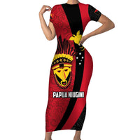 Papua New Guinea Mask Festival Family Matching Short Sleeve Bodycon Dress and Hawaiian Shirt Papua Niugini Tribe Mask Melanesian Pattern LT03 Mom's Dress Red - Polynesian Pride