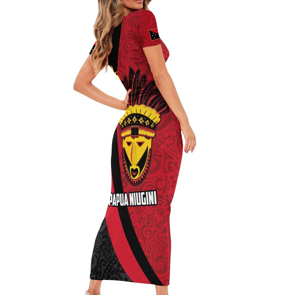 Papua New Guinea Mask Festival Family Matching Short Sleeve Bodycon Dress and Hawaiian Shirt Papua Niugini Tribe Mask Melanesian Pattern LT03 - Polynesian Pride