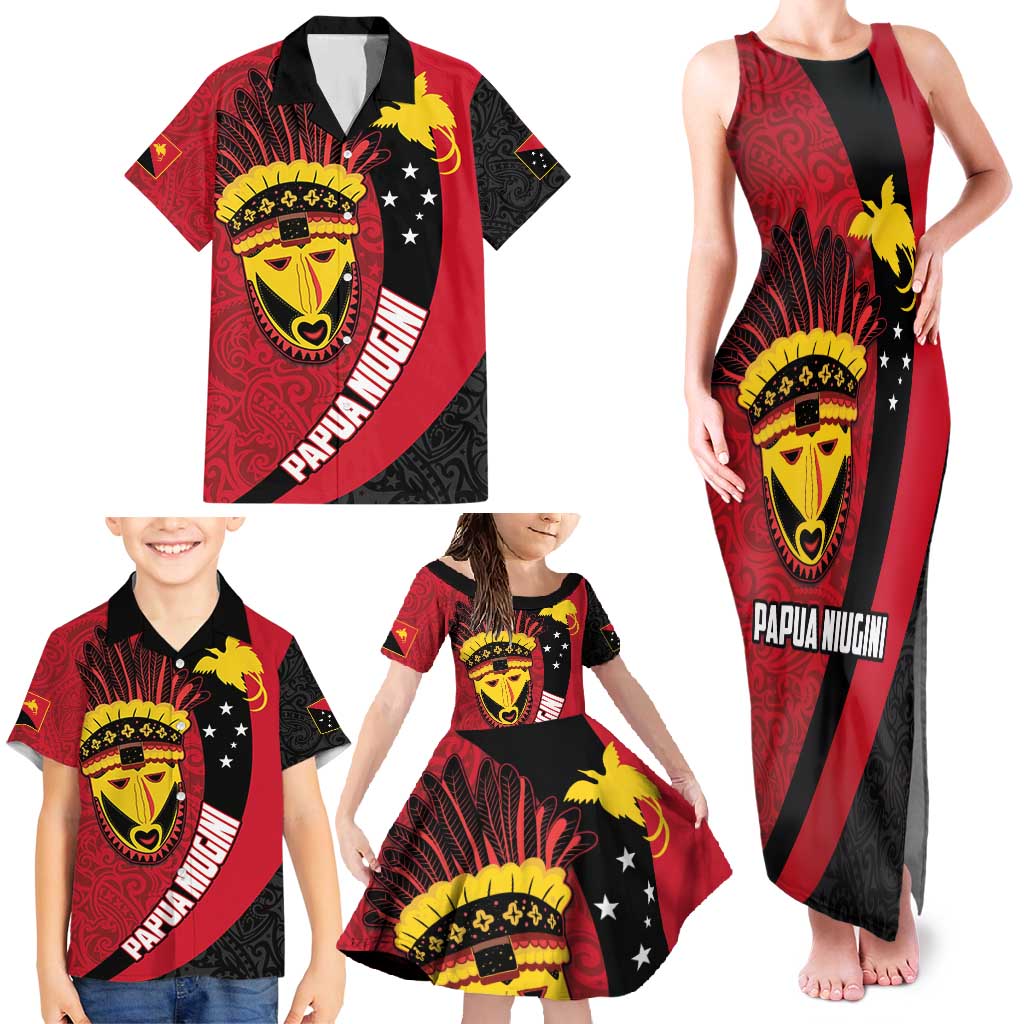 Papua New Guinea Mask Festival Family Matching Tank Maxi Dress and Hawaiian Shirt Papua Niugini Tribe Mask Melanesian Pattern LT03 - Polynesian Pride