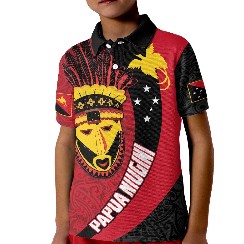 Papua New Guinea Mask Festival Kid Polo Shirt Papua Niugini Tribe Mask Melanesian Pattern