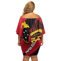 Papua New Guinea Mask Festival Off Shoulder Short Dress Papua Niugini Tribe Mask Melanesian Pattern