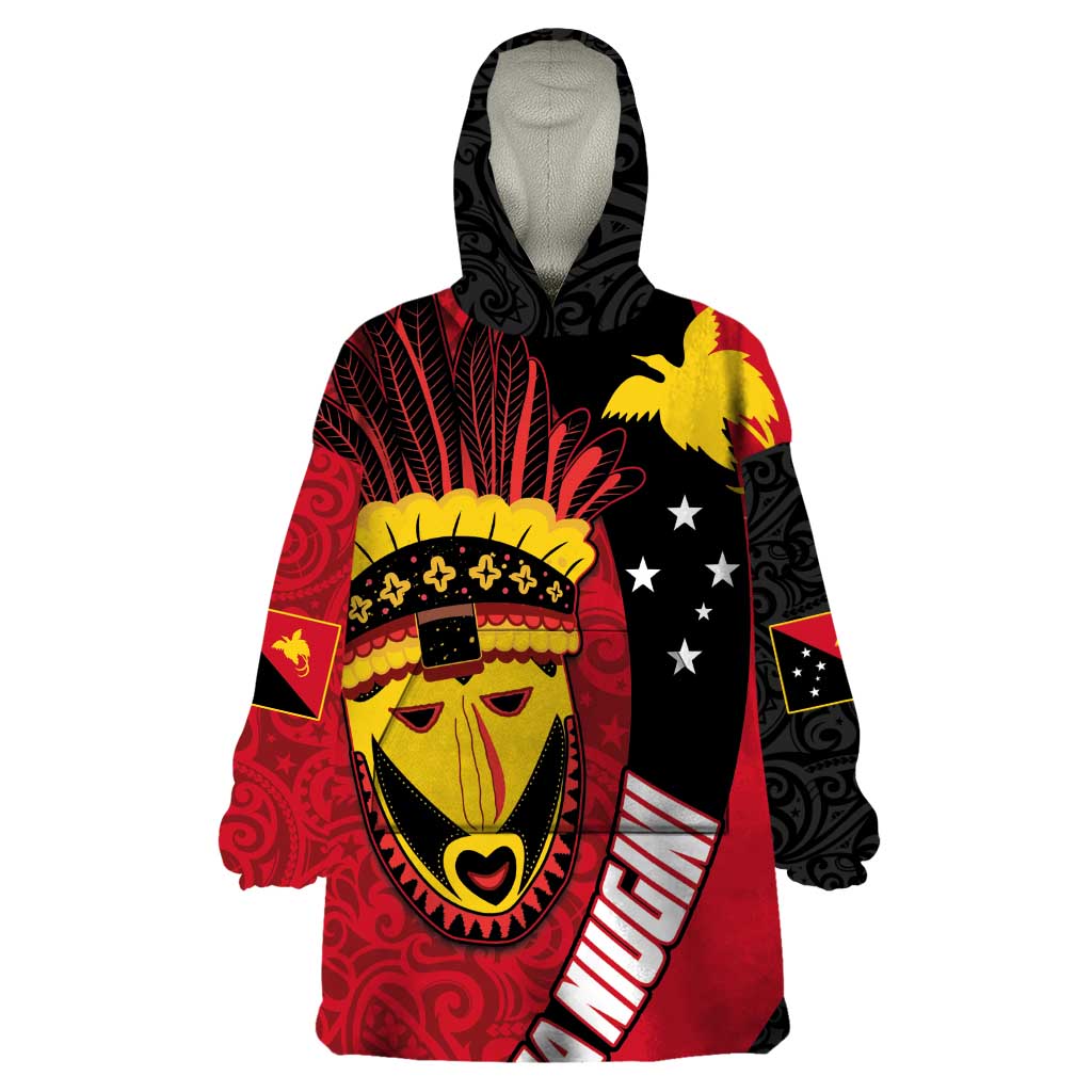 Papua New Guinea Mask Festival Wearable Blanket Hoodie Papua Niugini Tribe Mask Melanesian Pattern LT03 One Size Red - Polynesian Pride