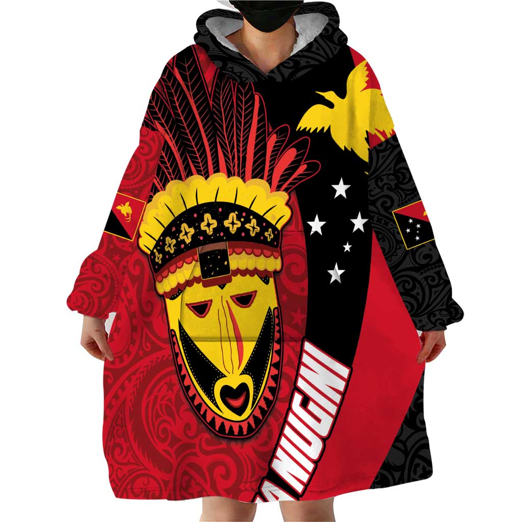 Papua New Guinea Mask Festival Wearable Blanket Hoodie Papua Niugini Tribe Mask Melanesian Pattern LT03 - Polynesian Pride