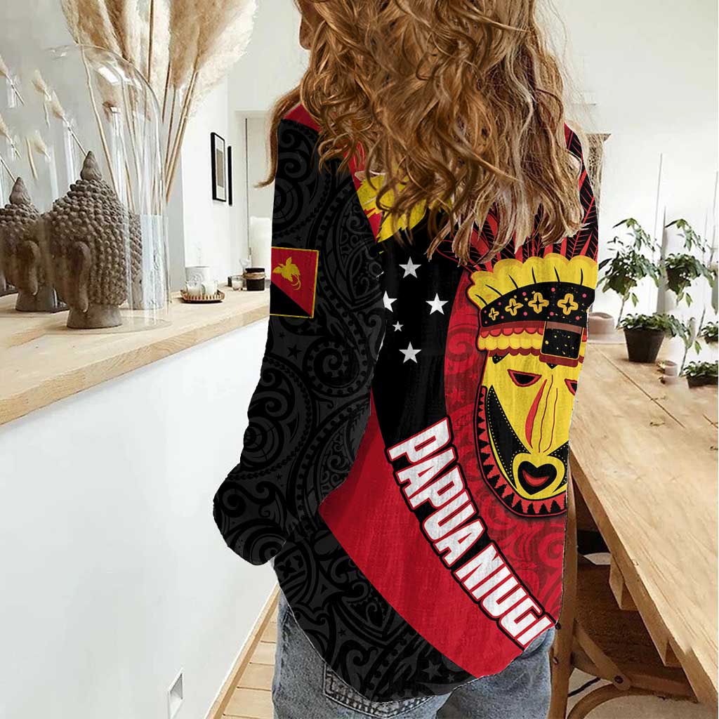 Papua New Guinea Mask Festival Women Casual Shirt Papua Niugini Tribe Mask Melanesian Pattern LT03 - Polynesian Pride