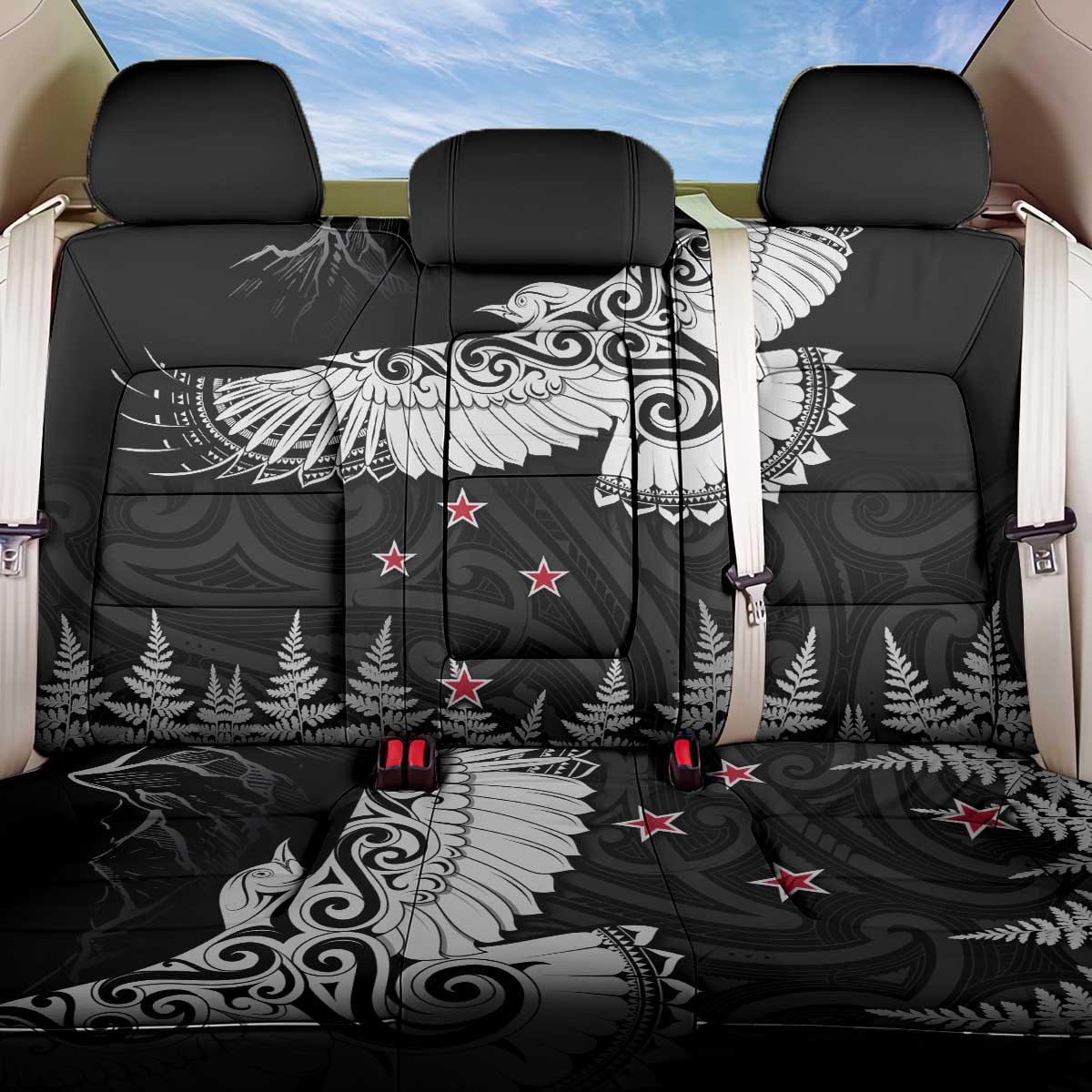 New Zealand Kea Bird Back Car Seat Cover Maori Tattoo and Silver Fern Black Color LT03 One Size Black - Polynesian Pride