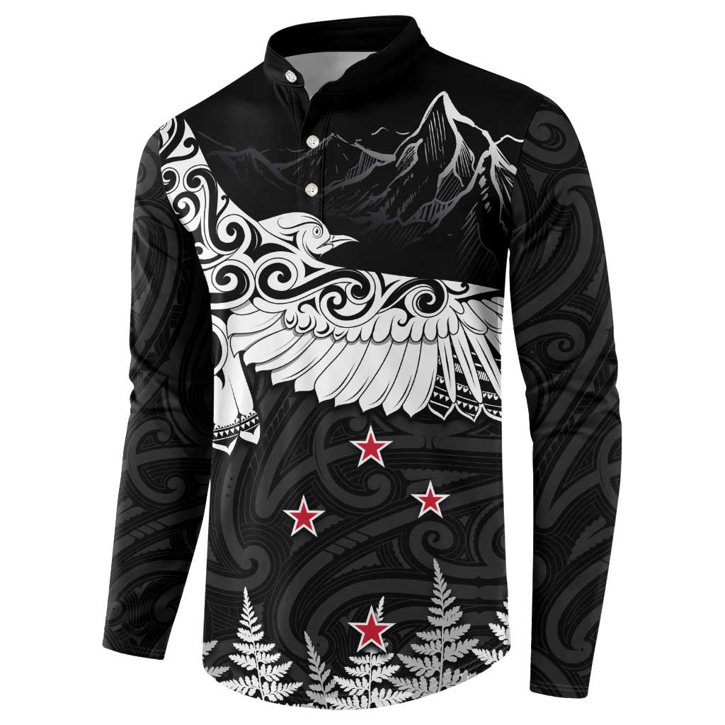 New Zealand Kea Bird Button Sweatshirt Maori Tattoo and Silver Fern Black Color