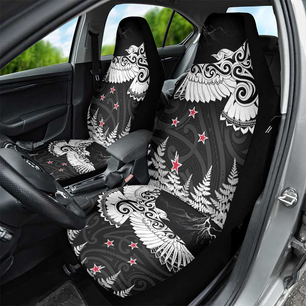 New Zealand Kea Bird Car Seat Cover Maori Tattoo and Silver Fern Black Color LT03 - Polynesian Pride