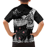 New Zealand Kea Bird Family Matching Long Sleeve Bodycon Dress and Hawaiian Shirt Maori Tattoo and Silver Fern Black Color LT03 - Polynesian Pride