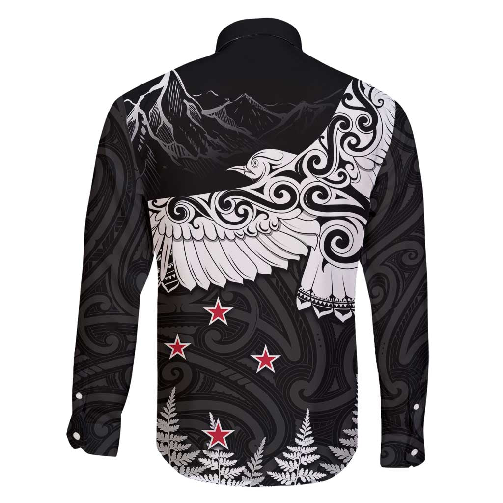 New Zealand Kea Bird Family Matching Long Sleeve Bodycon Dress and Hawaiian Shirt Maori Tattoo and Silver Fern Black Color LT03 - Polynesian Pride