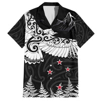 New Zealand Kea Bird Family Matching Off Shoulder Short Dress and Hawaiian Shirt Maori Tattoo and Silver Fern Black Color LT03 Dad's Shirt - Short Sleeve Black - Polynesian Pride