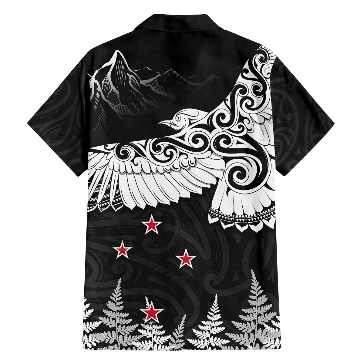 New Zealand Kea Bird Family Matching Off Shoulder Short Dress and Hawaiian Shirt Maori Tattoo and Silver Fern Black Color LT03 - Polynesian Pride