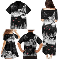 New Zealand Kea Bird Family Matching Puletasi and Hawaiian Shirt Maori Tattoo and Silver Fern Black Color LT03 - Polynesian Pride