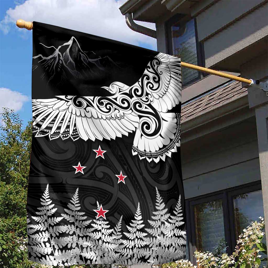 New Zealand Kea Bird Garden Flag Maori Tattoo and Silver Fern Black Color LT03 - Polynesian Pride
