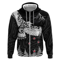 New Zealand Kea Bird Hoodie Maori Tattoo and Silver Fern Black Color LT03 Zip Hoodie Black - Polynesian Pride