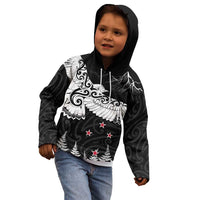 New Zealand Kea Bird Kid Hoodie Maori Tattoo and Silver Fern Black Color LT03 - Polynesian Pride