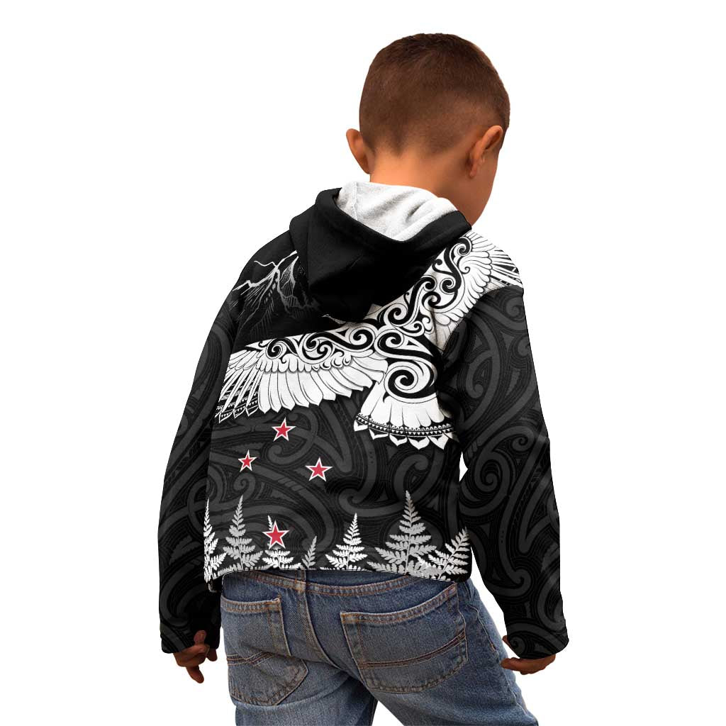 New Zealand Kea Bird Kid Hoodie Maori Tattoo and Silver Fern Black Color LT03 - Polynesian Pride