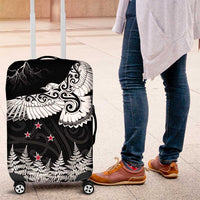 New Zealand Kea Bird Luggage Cover Maori Tattoo and Silver Fern Black Color LT03 Black - Polynesian Pride