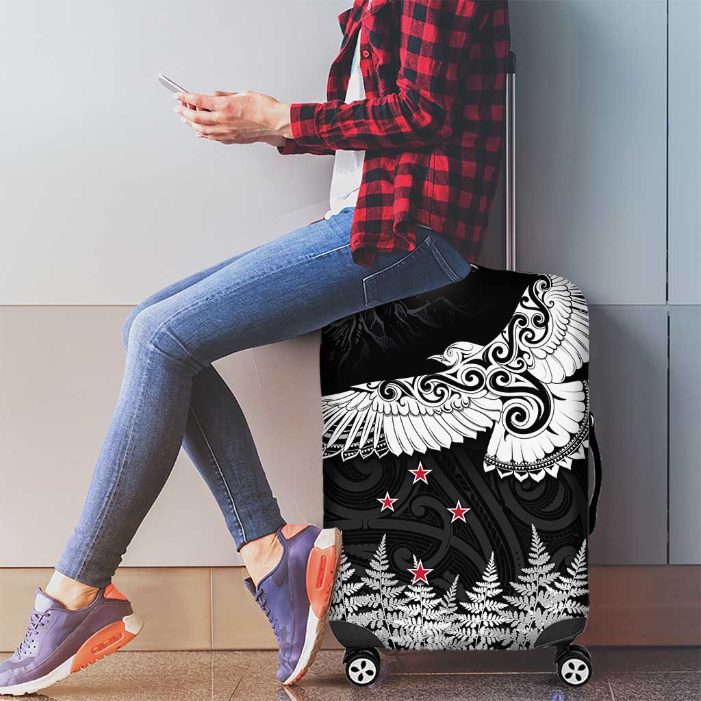 New Zealand Kea Bird Luggage Cover Maori Tattoo and Silver Fern Black Color LT03 - Polynesian Pride