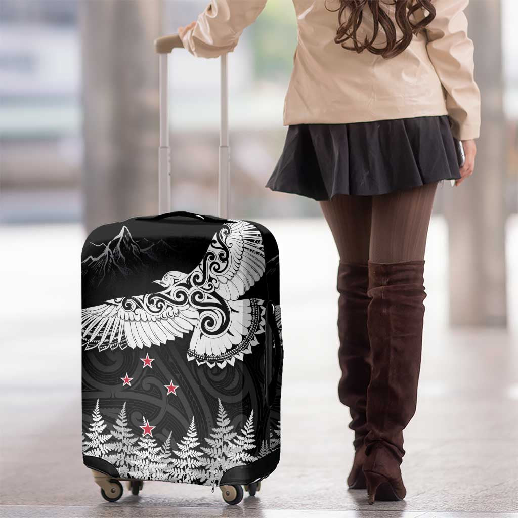 New Zealand Kea Bird Luggage Cover Maori Tattoo and Silver Fern Black Color LT03 - Polynesian Pride