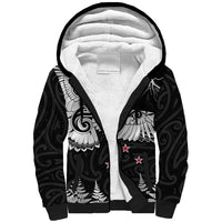 New Zealand Kea Bird Sherpa Hoodie Maori Tattoo and Silver Fern Black Color LT03 Unisex Black - Polynesian Pride