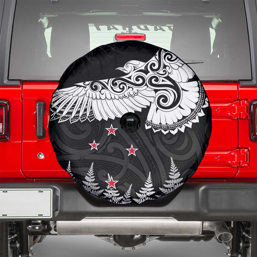 New Zealand Kea Bird Spare Tire Cover Maori Tattoo and Silver Fern Black Color LT03 - Polynesian Pride