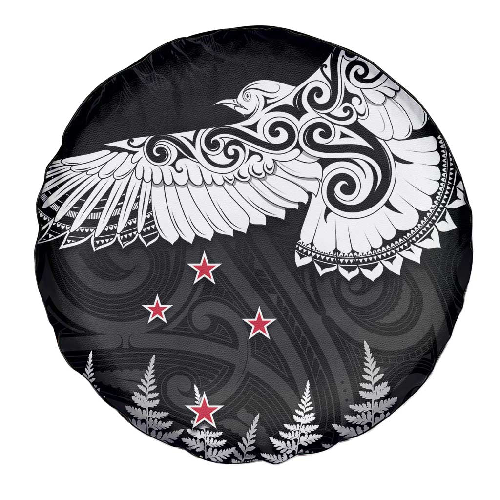 New Zealand Kea Bird Spare Tire Cover Maori Tattoo and Silver Fern Black Color LT03 - Polynesian Pride