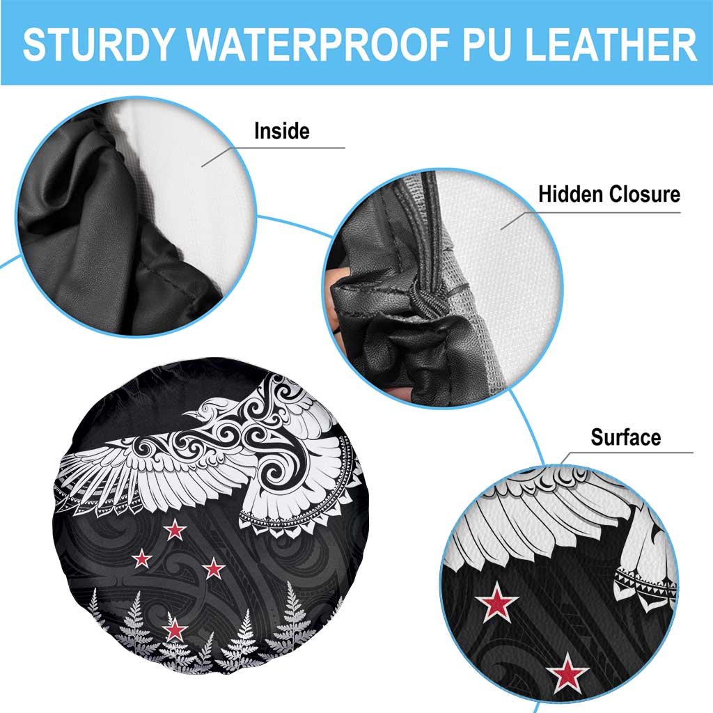 New Zealand Kea Bird Spare Tire Cover Maori Tattoo and Silver Fern Black Color LT03 - Polynesian Pride
