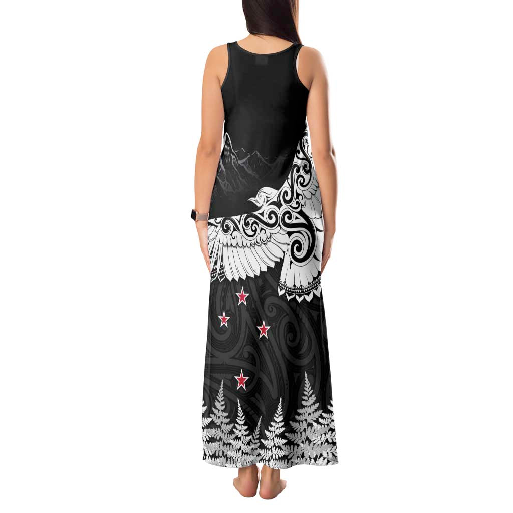 New Zealand Kea Bird Tank Maxi Dress Maori Tattoo and Silver Fern Black Color LT03 - Polynesian Pride
