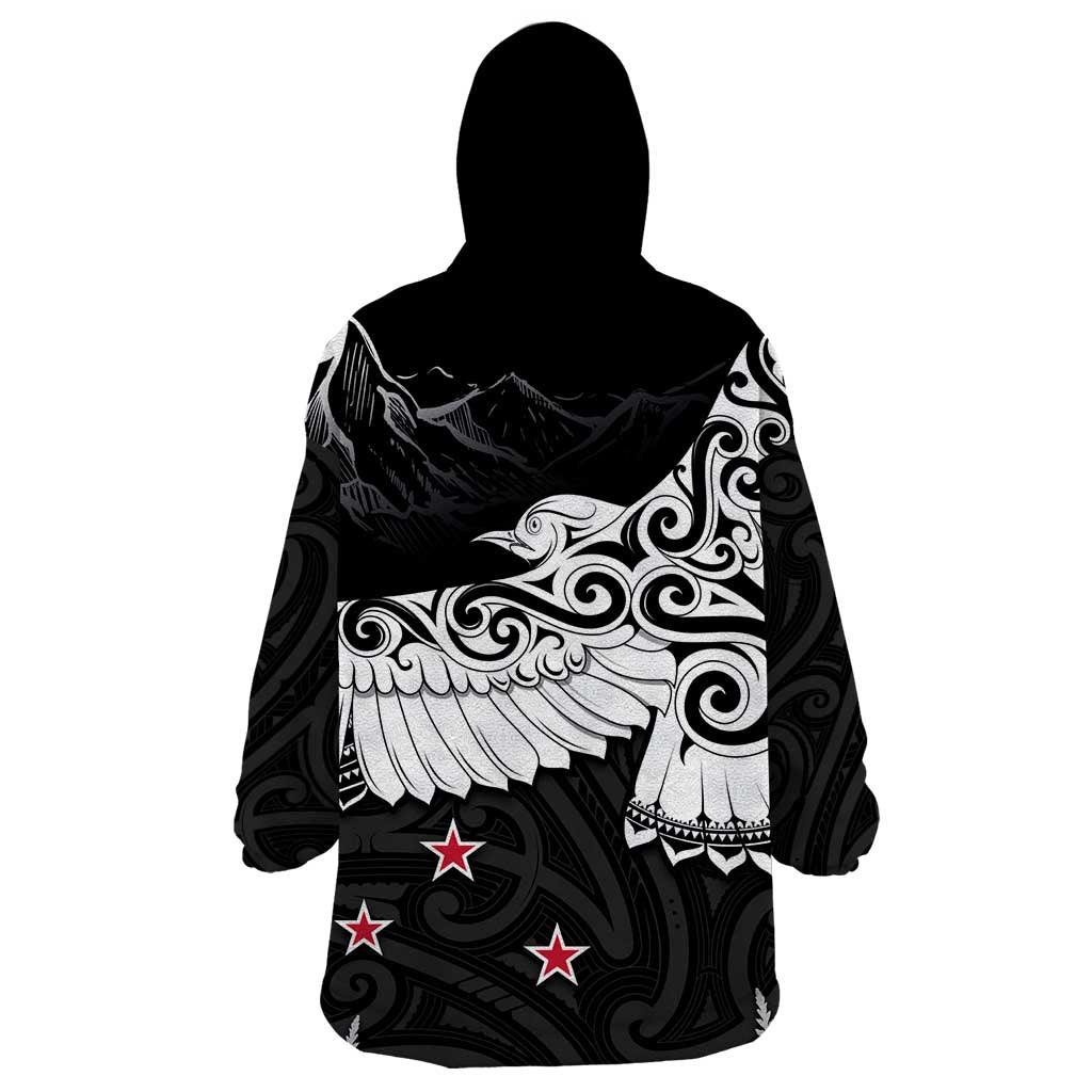 New Zealand Kea Bird Wearable Blanket Hoodie Maori Tattoo and Silver Fern Black Color LT03 - Polynesian Pride