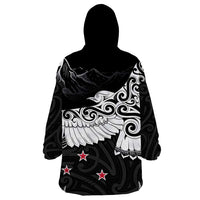 New Zealand Kea Bird Wearable Blanket Hoodie Maori Tattoo and Silver Fern Black Color LT03 - Polynesian Pride