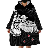 New Zealand Kea Bird Wearable Blanket Hoodie Maori Tattoo and Silver Fern Black Color LT03 - Polynesian Pride