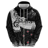 New Zealand Kea Bird Zip Hoodie Maori Tattoo and Silver Fern Black Color LT03 - Polynesian Pride