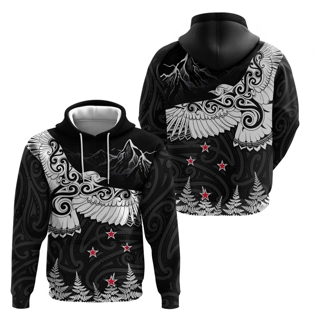 New Zealand Kea Bird Zip Hoodie Maori Tattoo and Silver Fern Black Color LT03 - Polynesian Pride