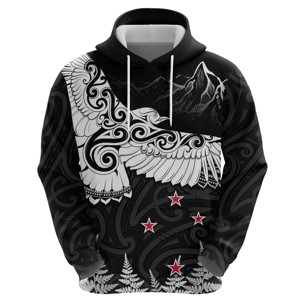 New Zealand Kea Bird Zip Hoodie Maori Tattoo and Silver Fern Black Color LT03 - Polynesian Pride