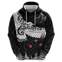 New Zealand Kea Bird Zip Hoodie Maori Tattoo and Silver Fern Black Color LT03 - Polynesian Pride