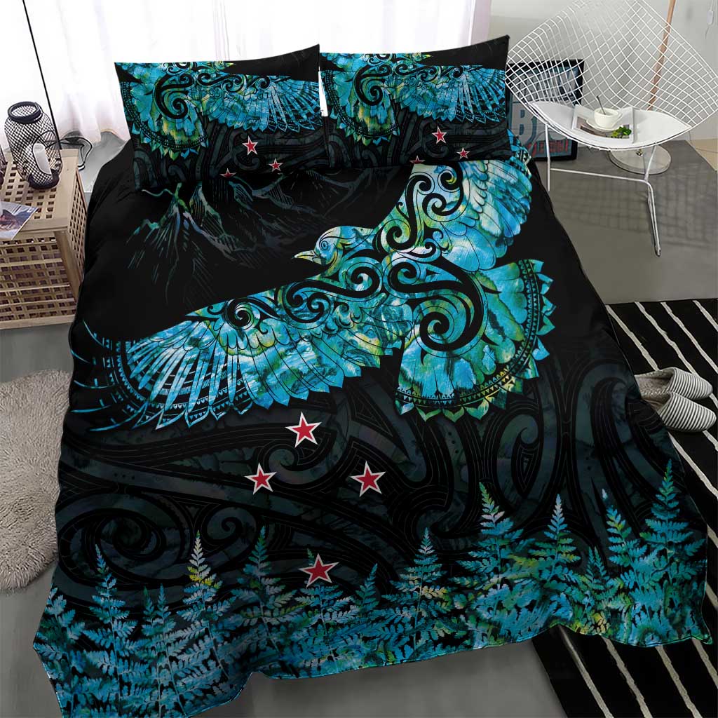 New Zealand Kea Bird Bedding Set Maori Tattoo and Silver Fern Paua Shell Style